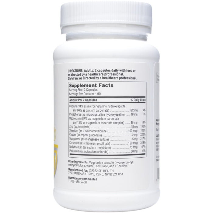 Klaire Labs/SFI Health Multi-Mineral Complex w/o Iron 100 capsules supplement facts label