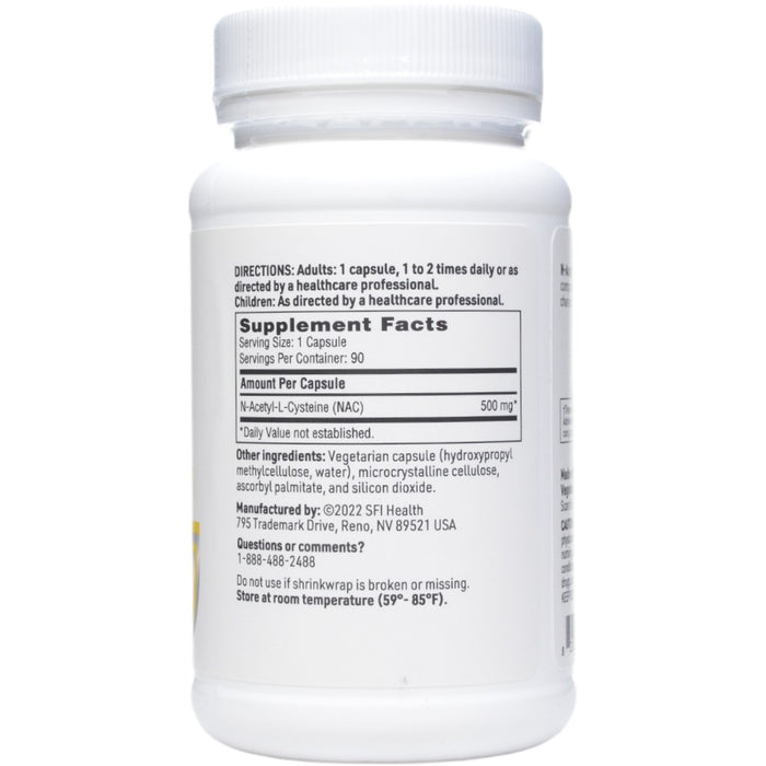 Klaire Labs/SFI Health N-Acetyl-L-Cysteine 500 mg 90 capsules supplement facts label