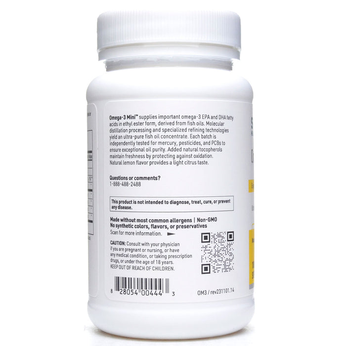 Klaire Labs/SFI Health Omega-3 Mini Fish Oil 100 softgels label information panel