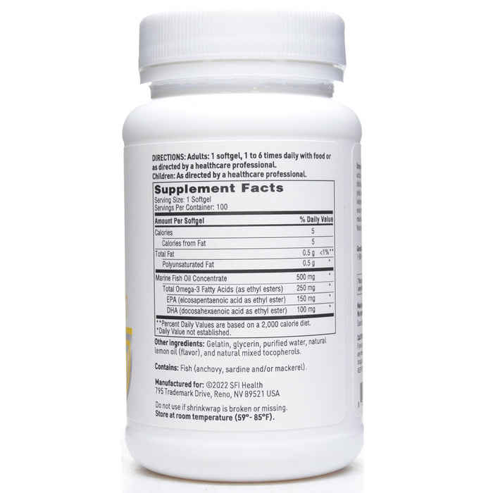 Klaire Labs/SFI Health Omega-3 Mini Fish Oil 100 softgels supplement facts label