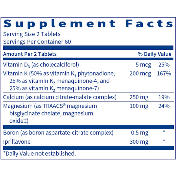 OsteoThera Plus Ipriflavone 120 tabs by Klaire Labs/SFI Health, Supplement Facts label