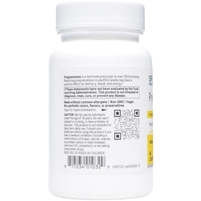 Klaire Labs/SFI Health Pregnenolone 100 mg 60 capsules label information panel