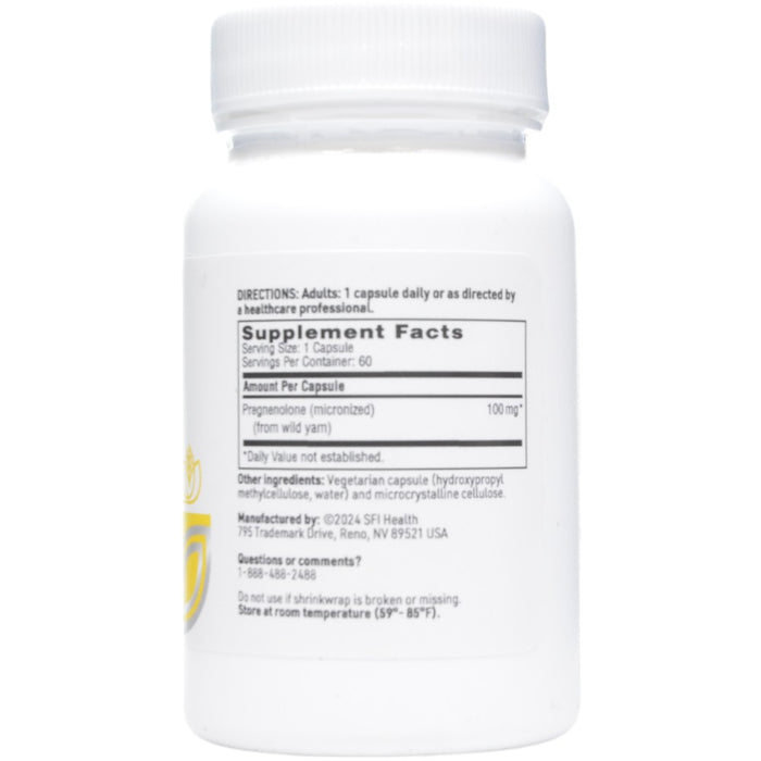 Klaire Labs/SFI Health Pregnenolone 100 mg 60 capsules supplement facts label