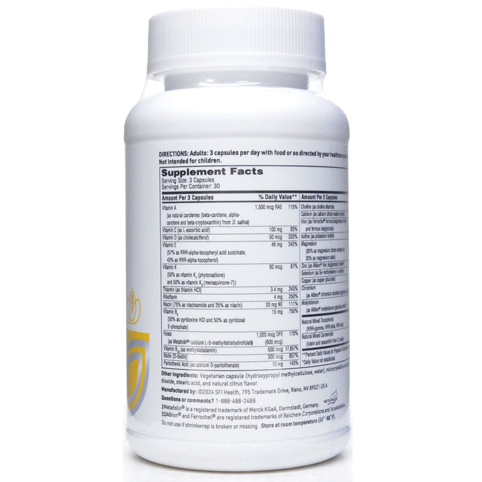 Klaire Labs/SFI Health Prenatal and Nursing Formula 90 capsules supplement facts label