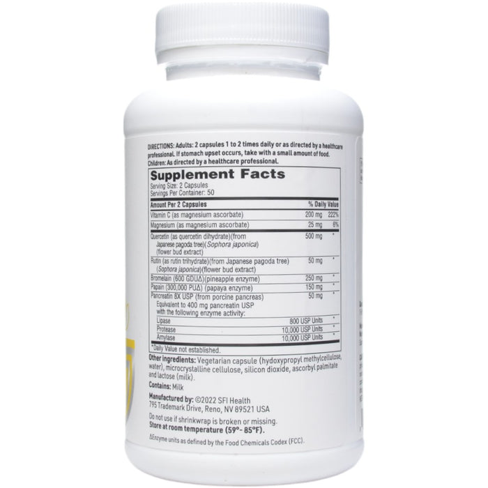 Klaire Labs/SFI Health Quercetin-Bromelain Forte 100 capsules supplement facts label