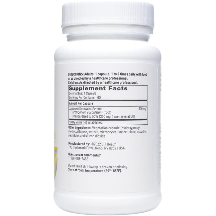 Resveragen 60 vegcaps by Klaire Labs/SFI Health, Supplement Facts label