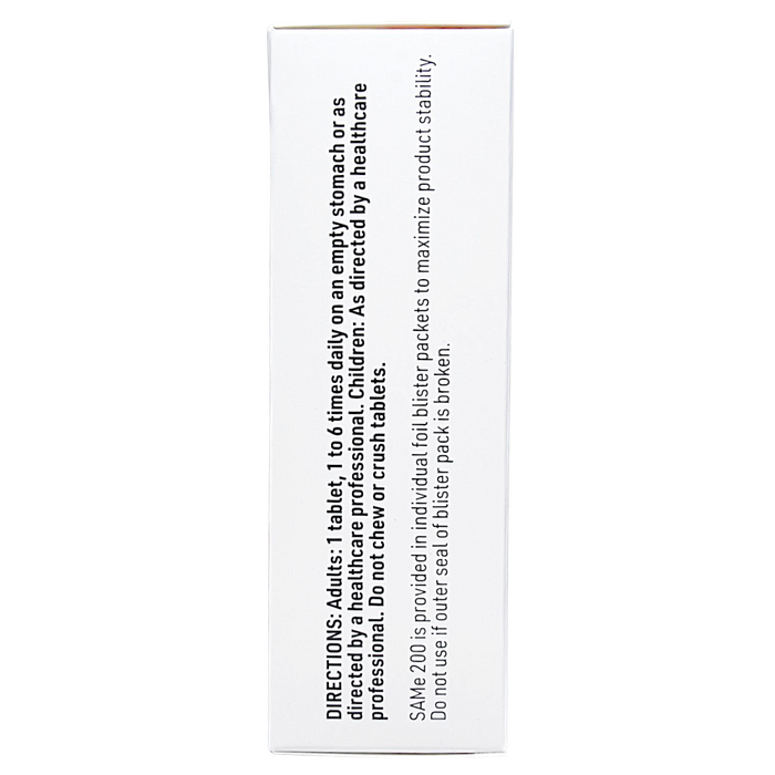 SAMe 200 60 tabs by Klaire Labs/SFI Health, Directions label