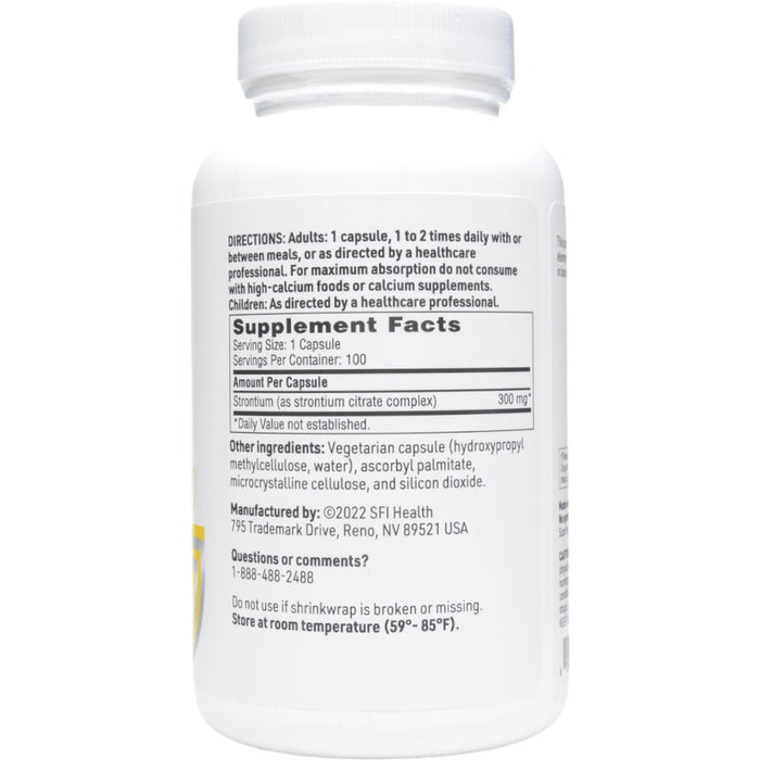 Klaire Labs/SFI Health Strontium 300 mg 100 capsules supplement facts label