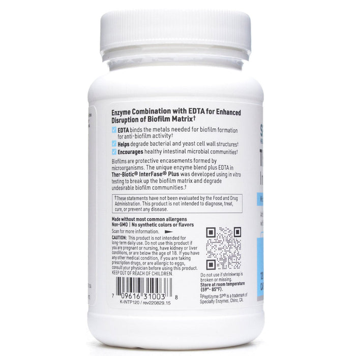 Klaire Labs/SFI Health Ther-Biotic InterFase Plus 120 capsules label information panel