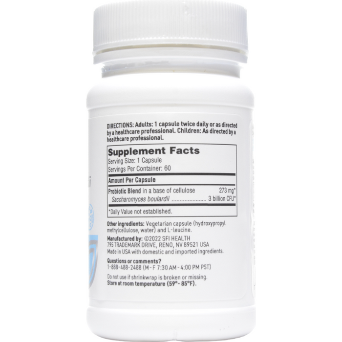 Ther-Biotic Saccharomyces Boulardii 60 capsules by Klaire Labs/SFI Health, Supplement Facts label
