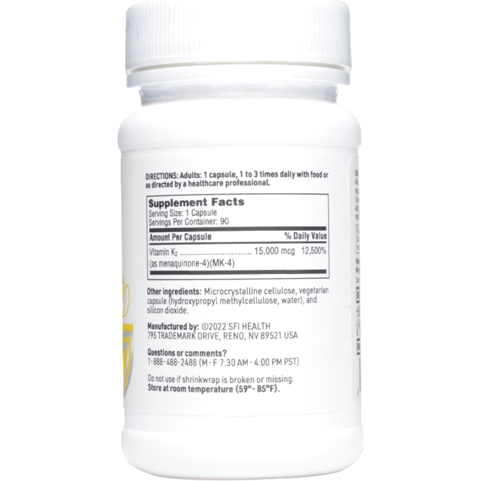 Klaire Labs/SFI Health Ultra K2 15 mg 90 capsules supplement facts label