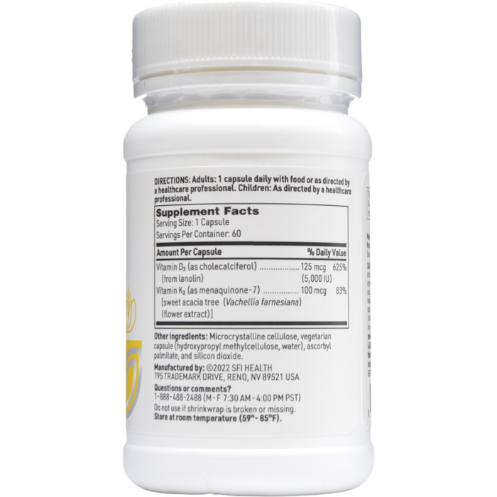 Klaire Labs/SFI Health Vitamin D Plus K 60 capsules supplement facts label