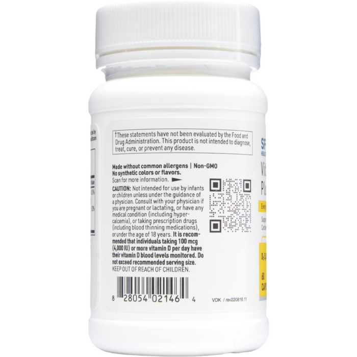 Vitamin D Plus K 60 vcaps by Klaire Labs/SFI Health, Warnings label
