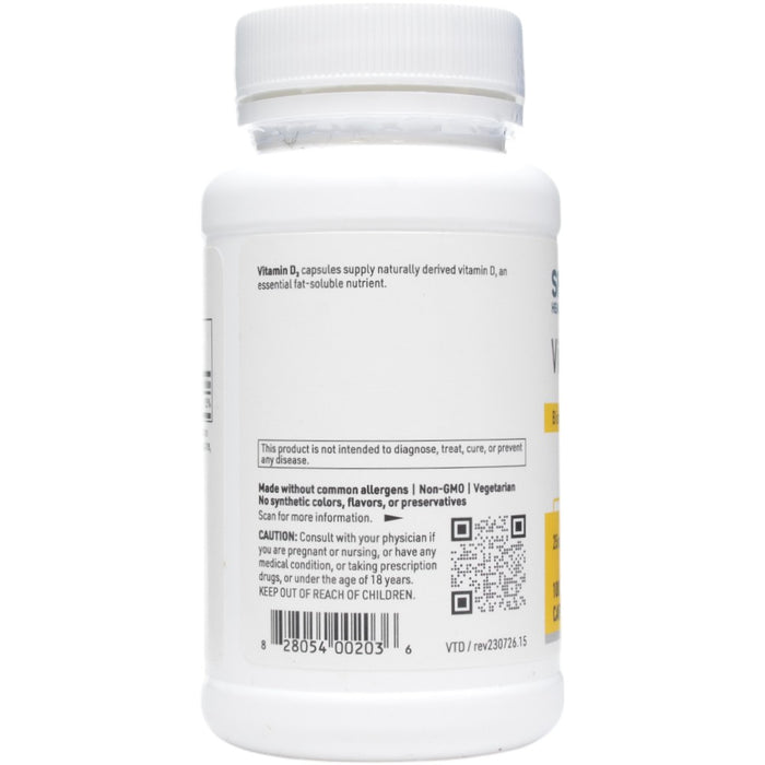 Vitamin D3 1000 IU 100 caps by Klaire Labs/SFI Health, bottle label