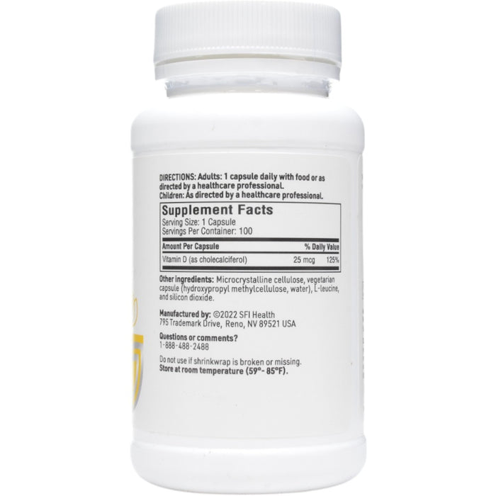Vitamin D3 1000 IU 100 caps by Klaire Labs/SFI Health, Supplement Facts label