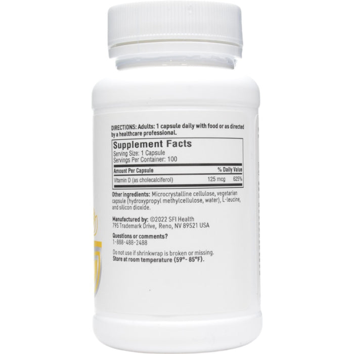 Klaire Labs/SFI Health Vitamin D3 5000 IU 100 capsules supplement facts label