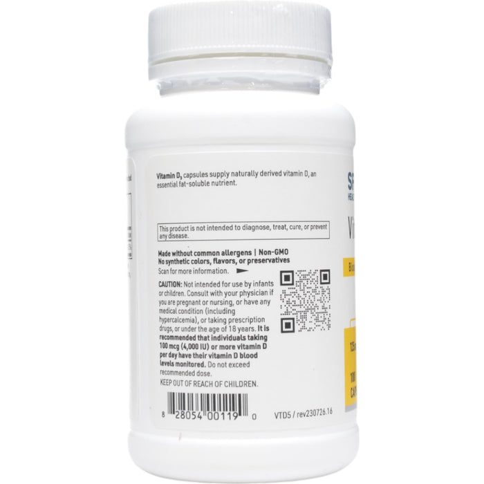 Vitamin D3 5000 IU 100 caps by Klaire Labs/SFI Health, bottle label