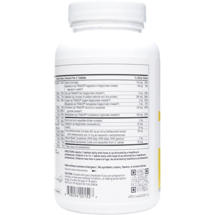 VitaPrime Iron-Free 120 tabs by Klaire Labs/SFI Health, Supplement Facts label (continued)