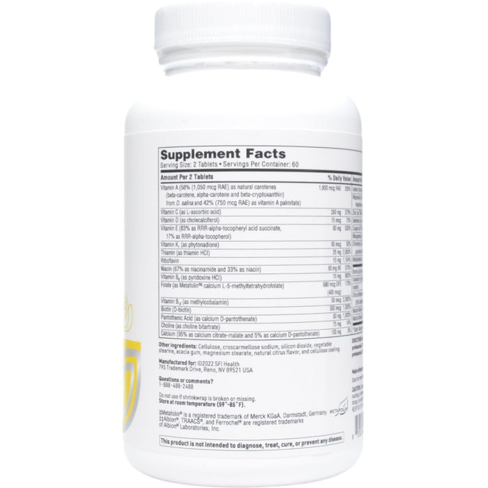 VitaPrime Iron-Free 120 tabs by Klaire Labs/SFI Health, Supplement Facts label