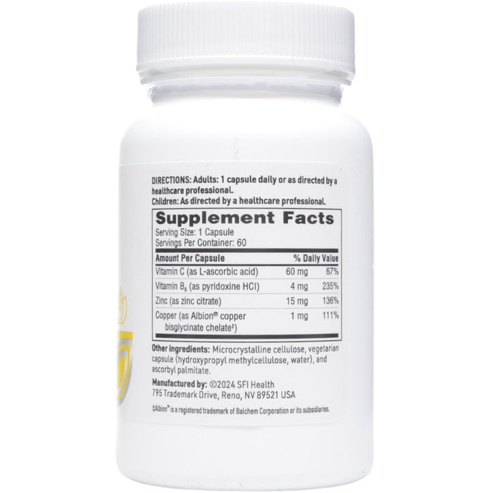 Klaire Labs/SFI Health Zinc Plus 60 capsules supplement facts label