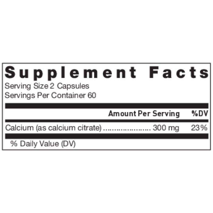 Klean Athlete Klean Calcium Citrate 120 capsules supplement facts label