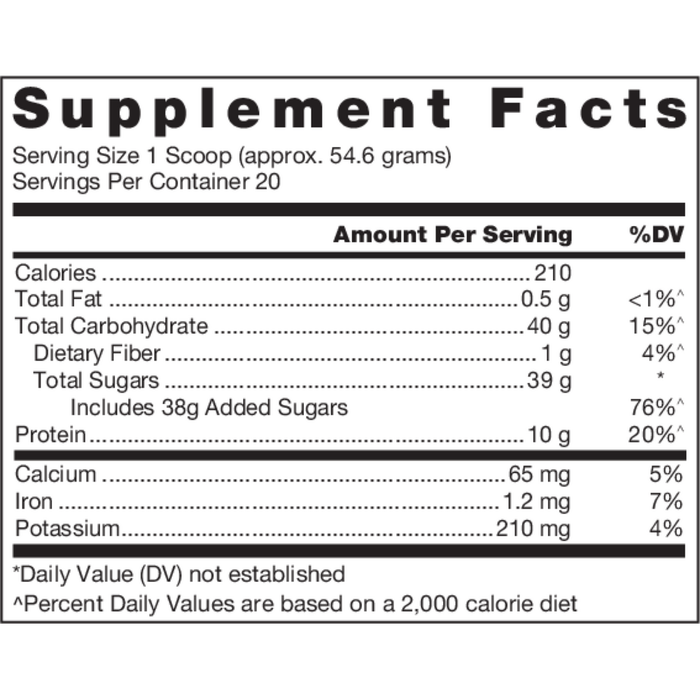 Klean Athlete Klean Recovery, Milk Chocolate 38.5 oz supplement facts label