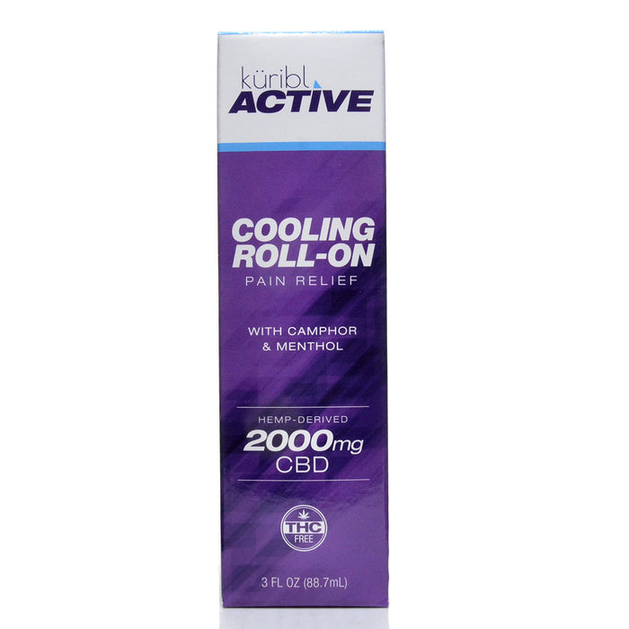 Kuribl Active Cooling Roll-On 2000 mg CBD, 3 fl oz, front of box, alternate view