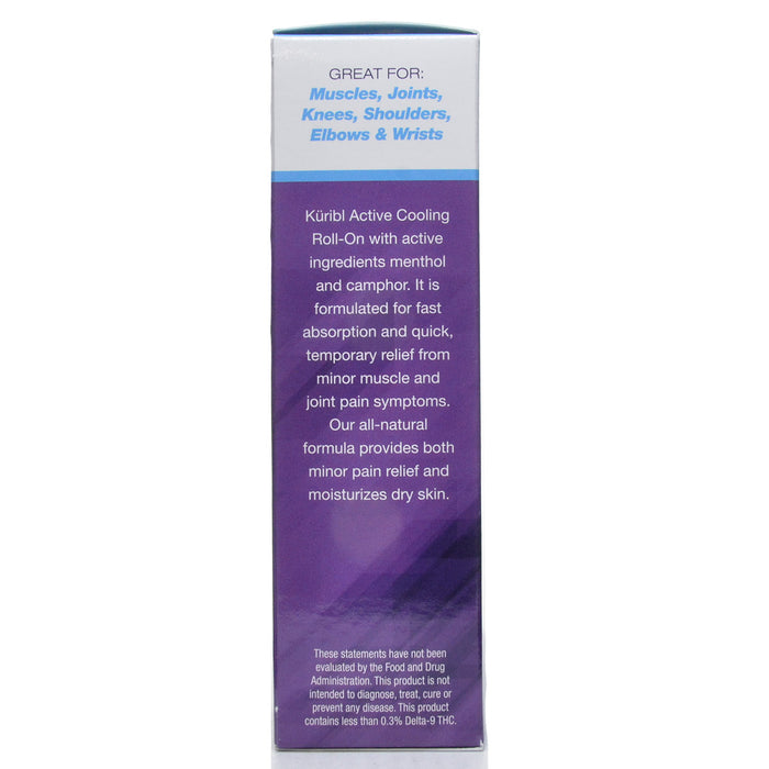 Kuribl Active Cooling Roll-On 2000 mg CBD 3 fl oz label information panel