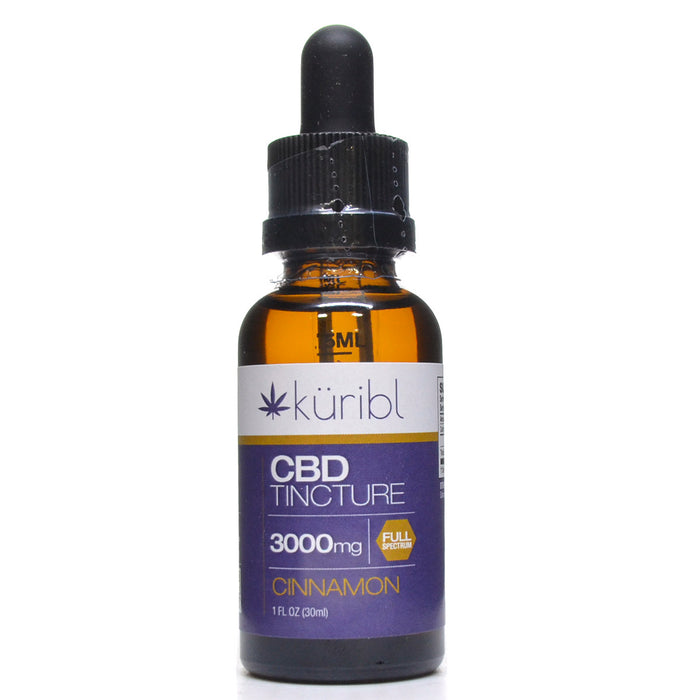 Kuribl CBD Tincture 3000 mg Full Spectrum Cinnamon, 1 fl oz, front of bottle
