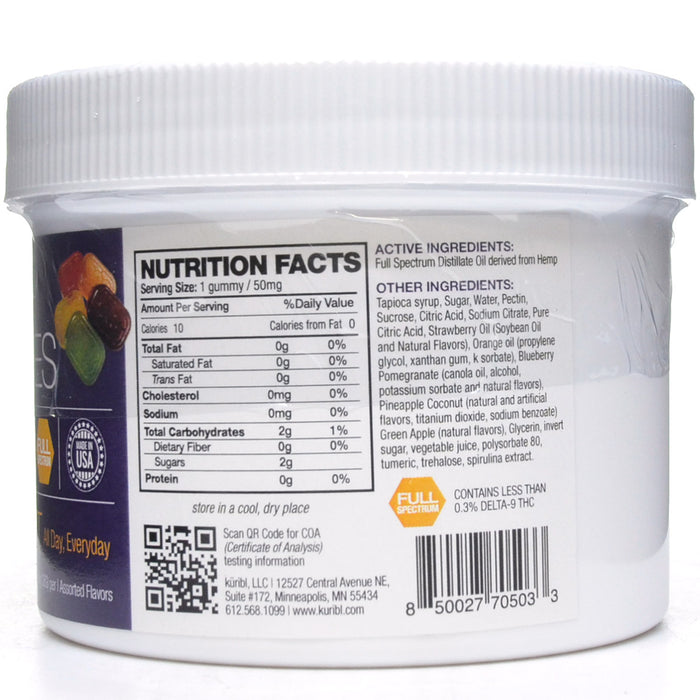 Kuribl CBG Gummies 2,500 mg Full Spectrum 50 gummies nutrition facts label