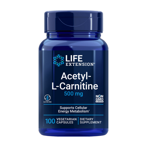 Life Extension Acetyl-L-Carnitine 500 mg, 100 capsules, front of bottle