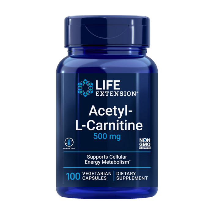 Life Extension Acetyl-L-Carnitine 500 mg, 100 capsules, front of bottle