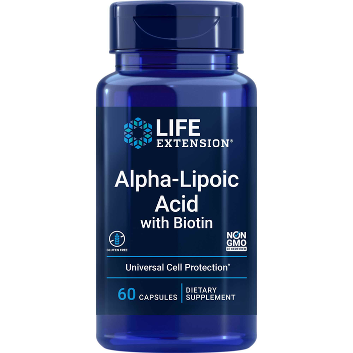 Life Extension Alpha-Lipoic Acid with Biotin, 60 capsules, front of bottle