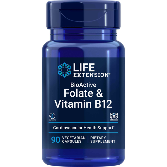 Life Extension BioActive Folate and Vitamin B12, 90 capsules, front of bottle