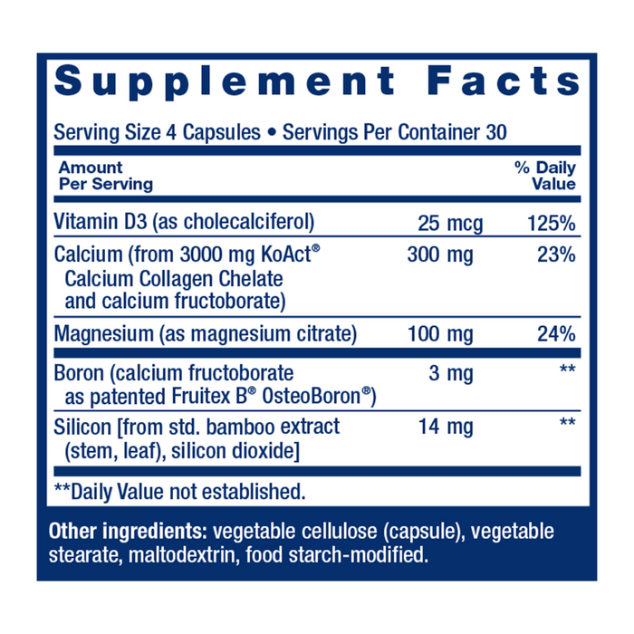 Life Extension Bone Strength Collagen Formula 120 capsules supplement facts label
