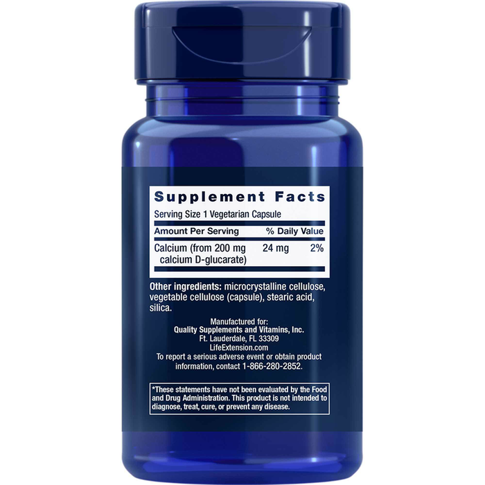 Life Extension Calcium D-Glucarate 200 mg 60 capsules supplement facts label