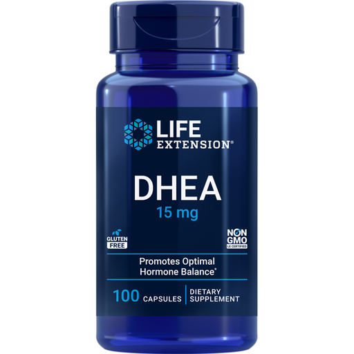 Life Extension DHEA 15 mg, 100 capsules, front of bottle