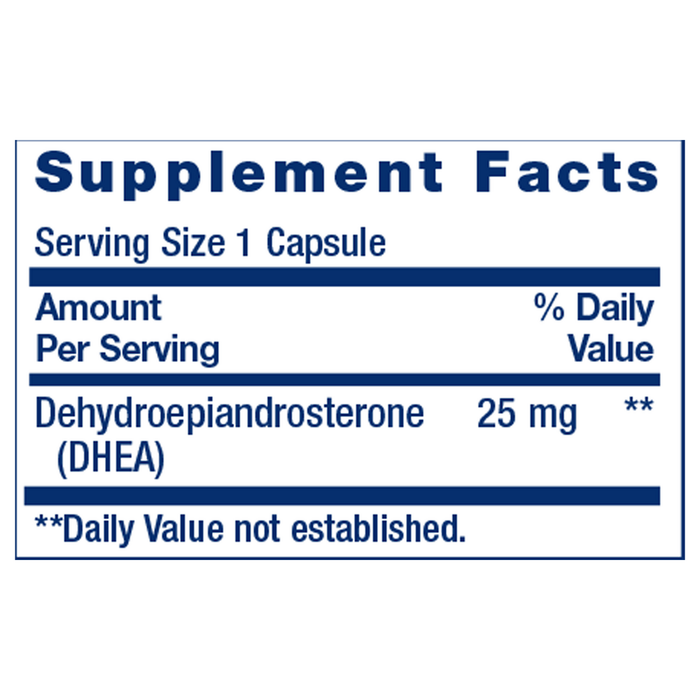 Life Extension DHEA 25 mg 100 capsules supplement facts label