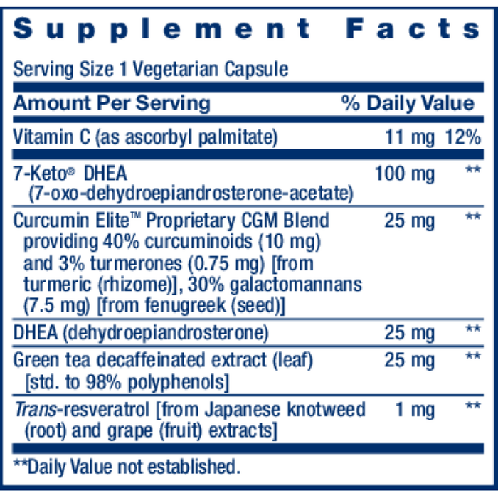 Life Extension DHEA Complete 60 vegetarian capsules supplement facts label