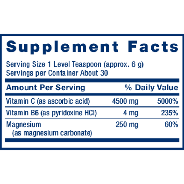 Life Extension Effervescent Vitamin C Magnesium Crystals 180 g supplement facts label