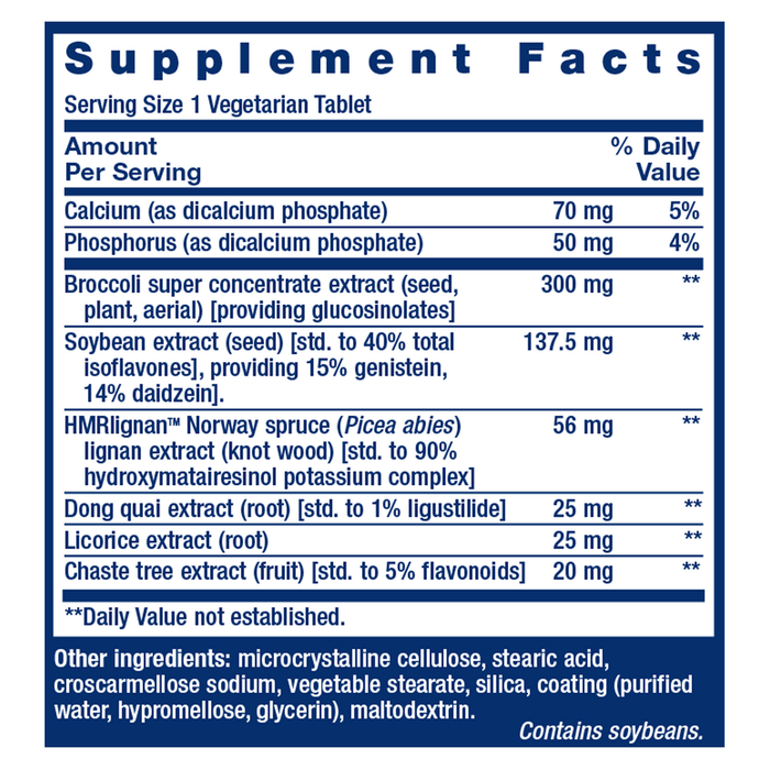 Life Extension Estrogen For Women 30 tablets supplement facts label