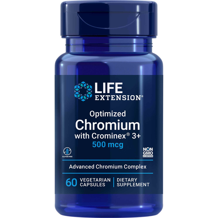 Life Extension Optimized Chromium with Crominex 3+ 500 mcg, 60 capsules, front of bottle