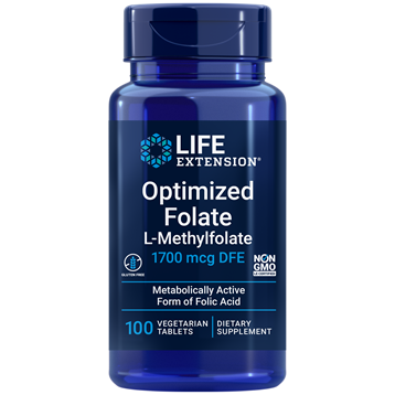 Life Extension Optimized Folate 1700 mcg, 100 tablets, front of bottle