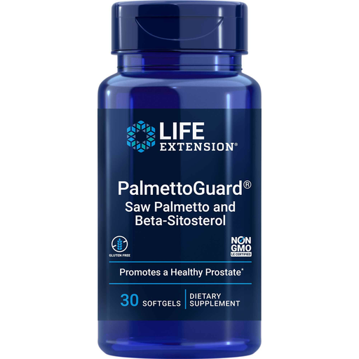 Life Extension PalmettoGuard Saw Palmetto and Beta-Sitosterol, 30 softgels, front of bottle
