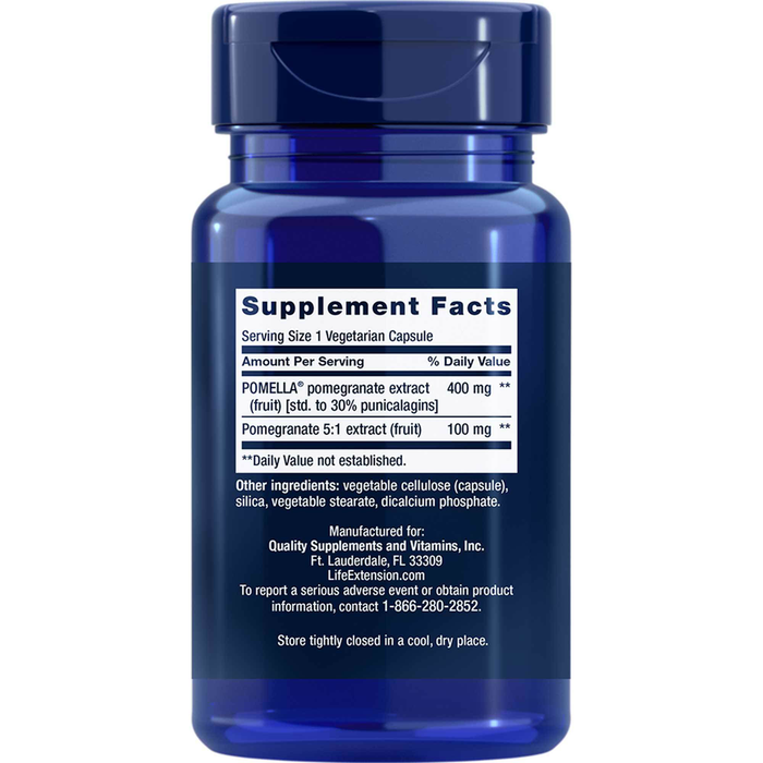 Life Extension Pomegranate Extract 400 mg 30 capsules supplement facts label