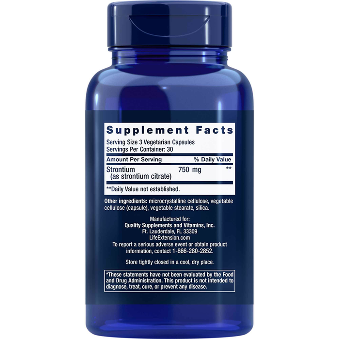 Life Extension Strontium Caps 750 mg 90 capsules supplement facts label