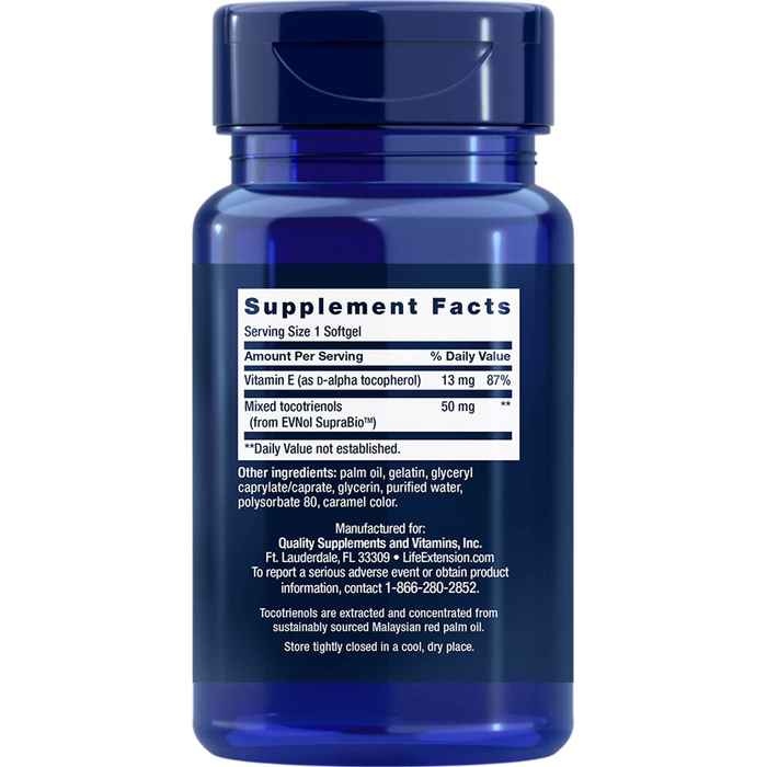 Life Extension Super Absorbable Tocotrienols 60 softgels supplement facts label