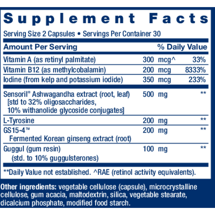 Life Extension Thyroid Support Complex 60 vegetarian capsules supplement facts label
