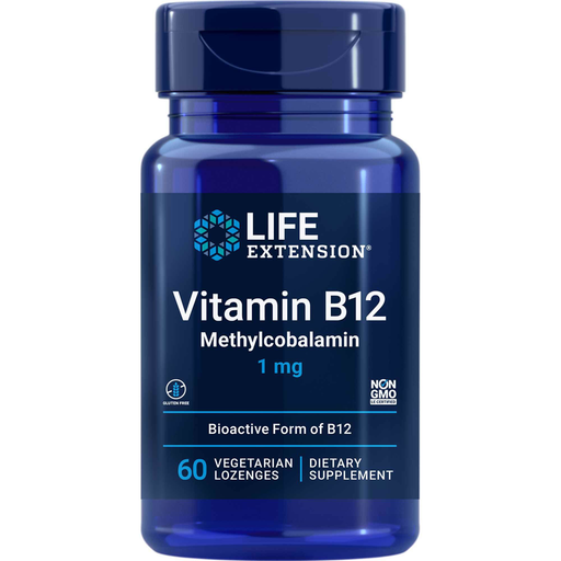Life Extension Vitamin B12 Methylcobalamin 1 mg, 60 lozenges, front of bottle