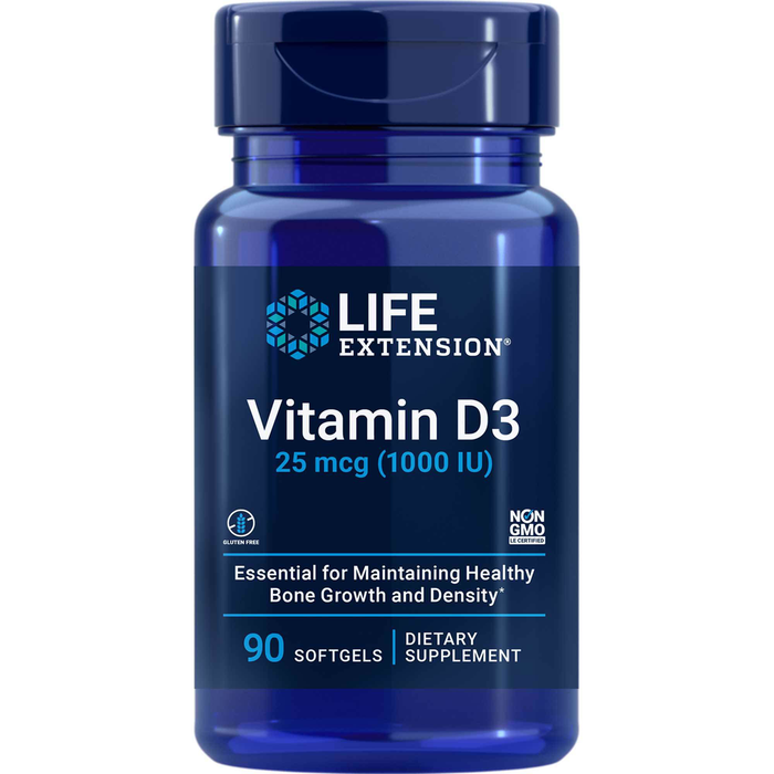 Life Extension Vitamin D3 1000 IU, 90 softgels, front of bottle
